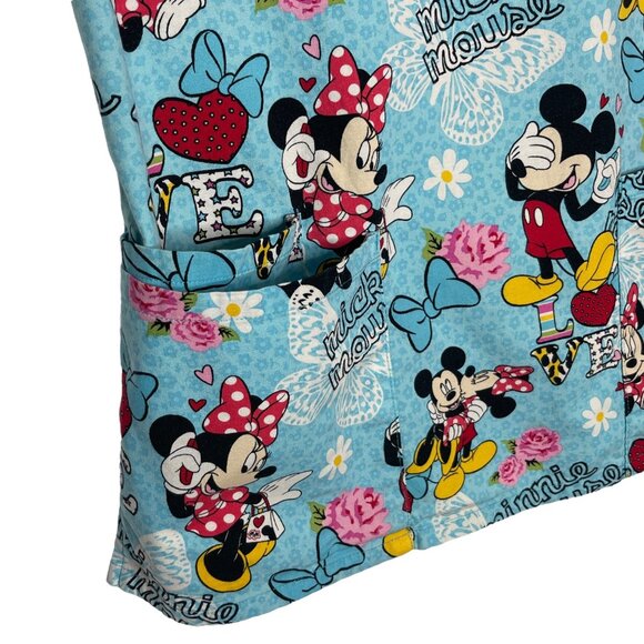 Disney Women's Scrubs Top Mickey & Minnie Call Me Mickey Blue Sz XS - Picture 3 of 12